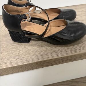 Girls Black Patent Ankle-Strap Heels